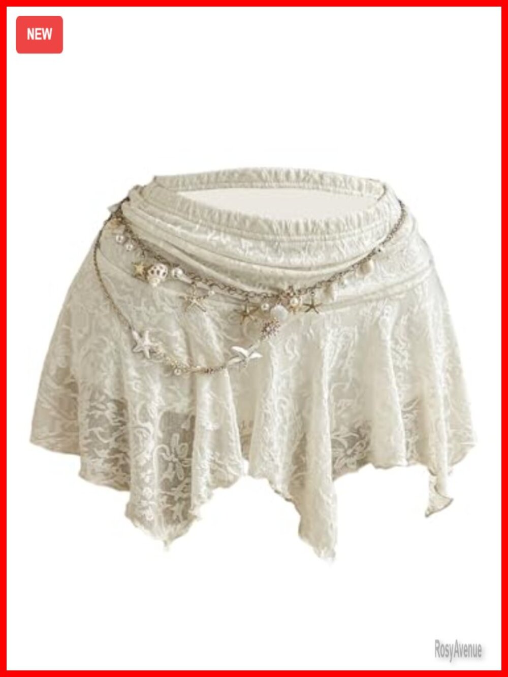 Lace Ruffle Mini Skirt Low Rise Ruched Asymmetrical Flared Boho